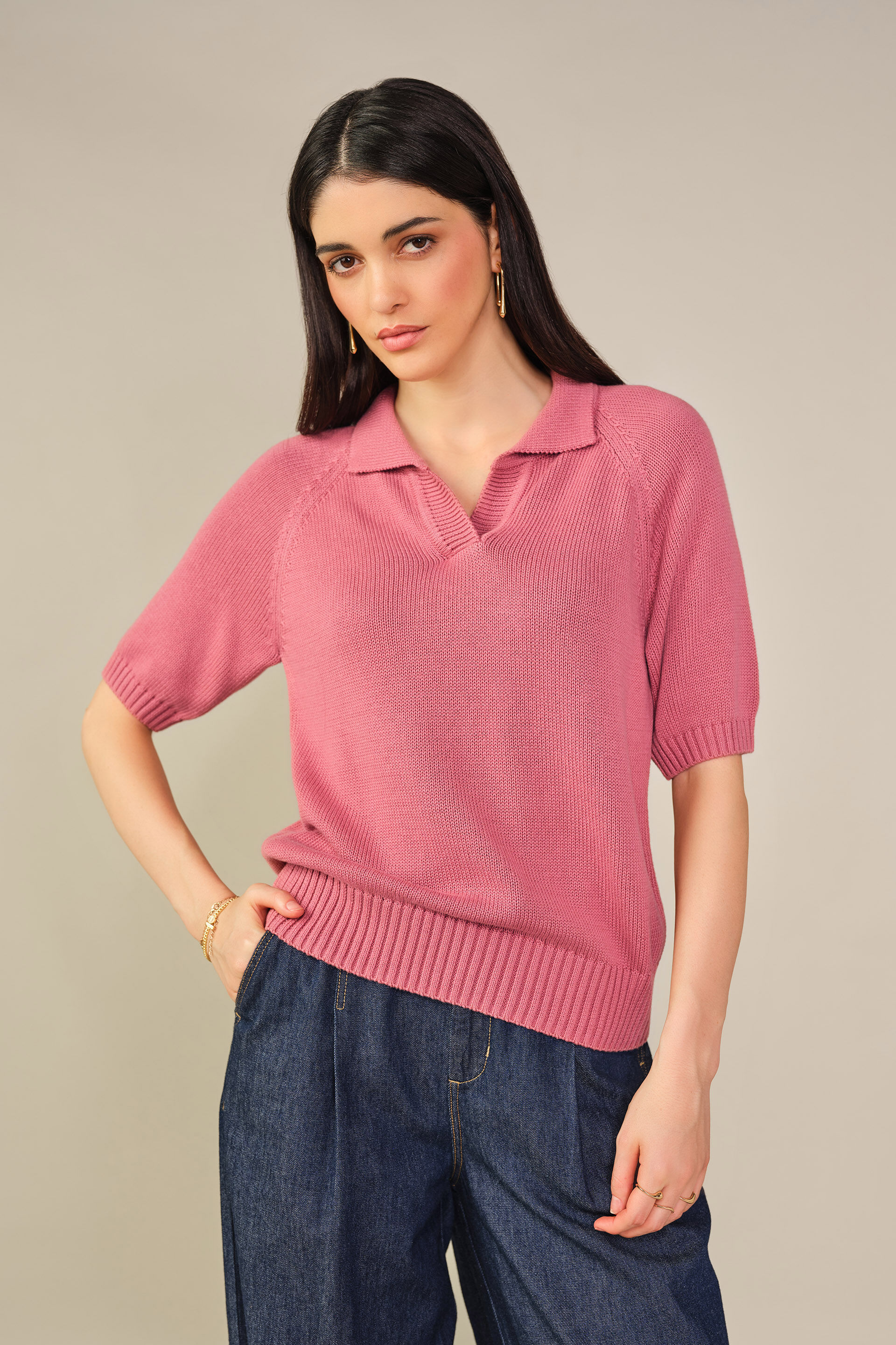 Solid Polo Top in Pink